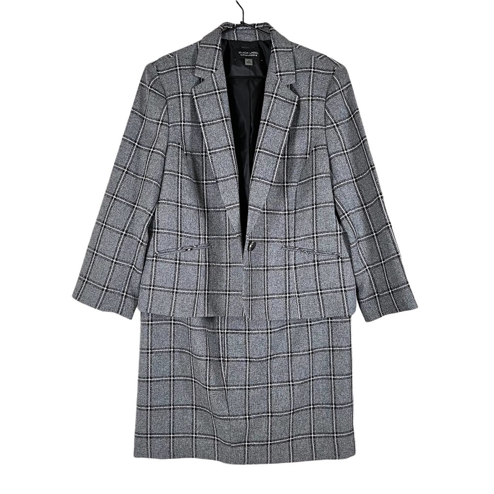 Black Label by Evan Picone Skirt Suit Set Gray Black Size 14 Blazer Skirt